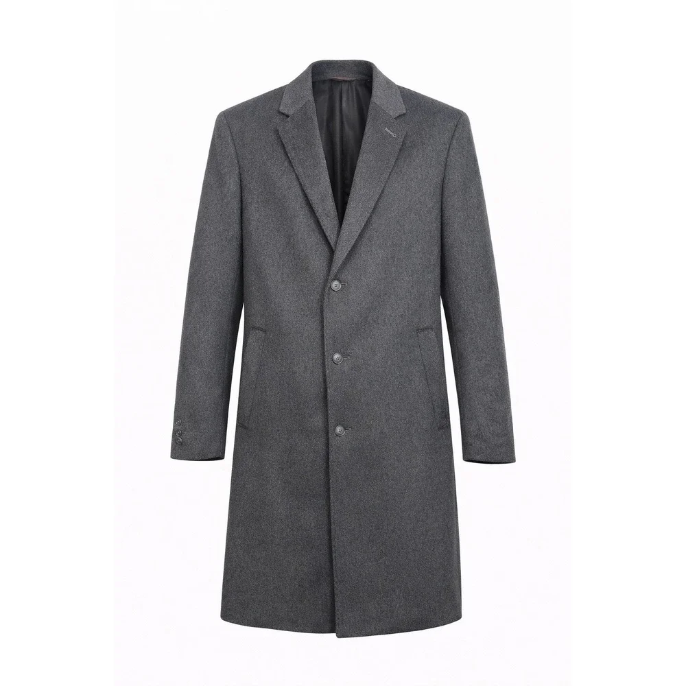 Pronto Uomo Long Overcoat Men's‎ 46R Grey Wool Single Breasted